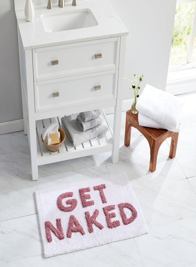 Market & Place سجادة حمام "Get Naked" من ماركت آند بليس، سجادة حمام لطيفة، ديكور حمام مرح لحوض الاستحمام والدش، سجاد حمام قطني ماص، 20 بوصة × 30 بوصة، أبيض ووردي - Image 4