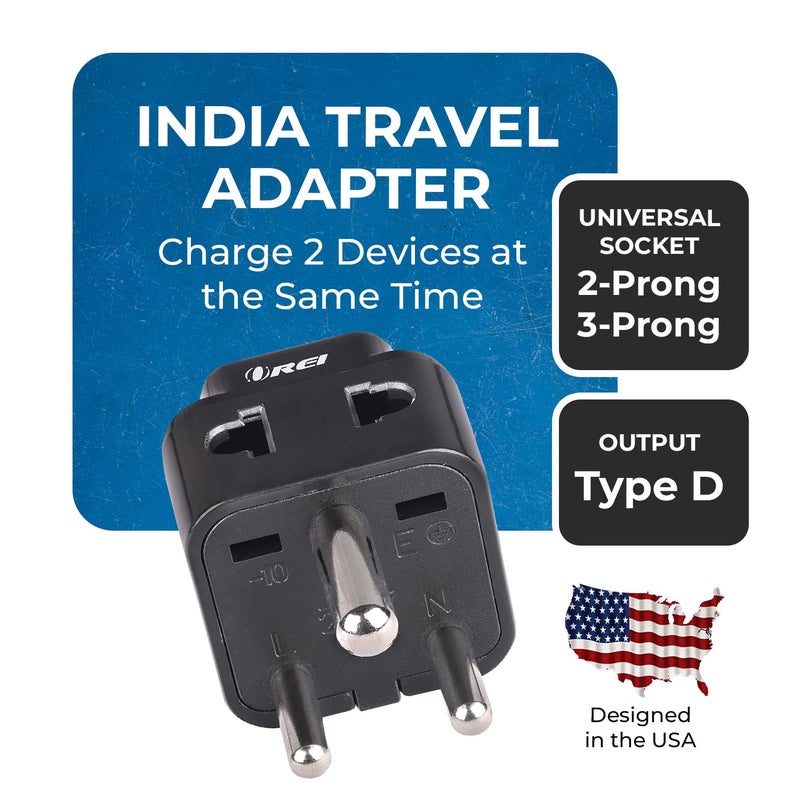 OREI Orei USA to India Adapter Plug World USA UK China More Australia to India Plug Converter Type D India Travel Adapter Plug 2 in 1 CE RoHS Black 4 Pack 5 Years Warranty  - Image 2