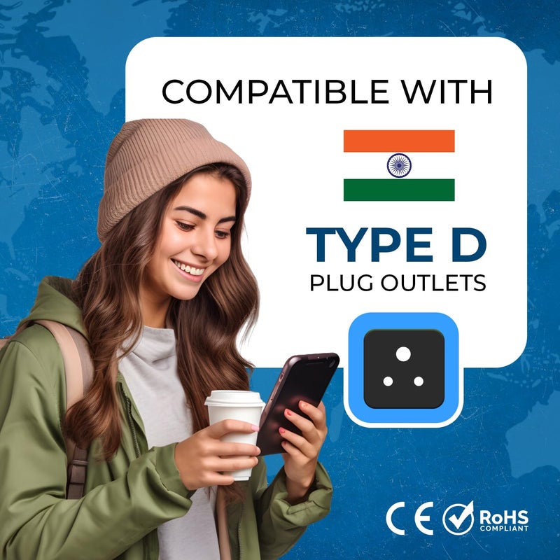 OREI Orei USA to India Adapter Plug World USA UK China More Australia to India Plug Converter Type D India Travel Adapter Plug 2 in 1 CE RoHS Black 4 Pack 5 Years Warranty  - Image 5