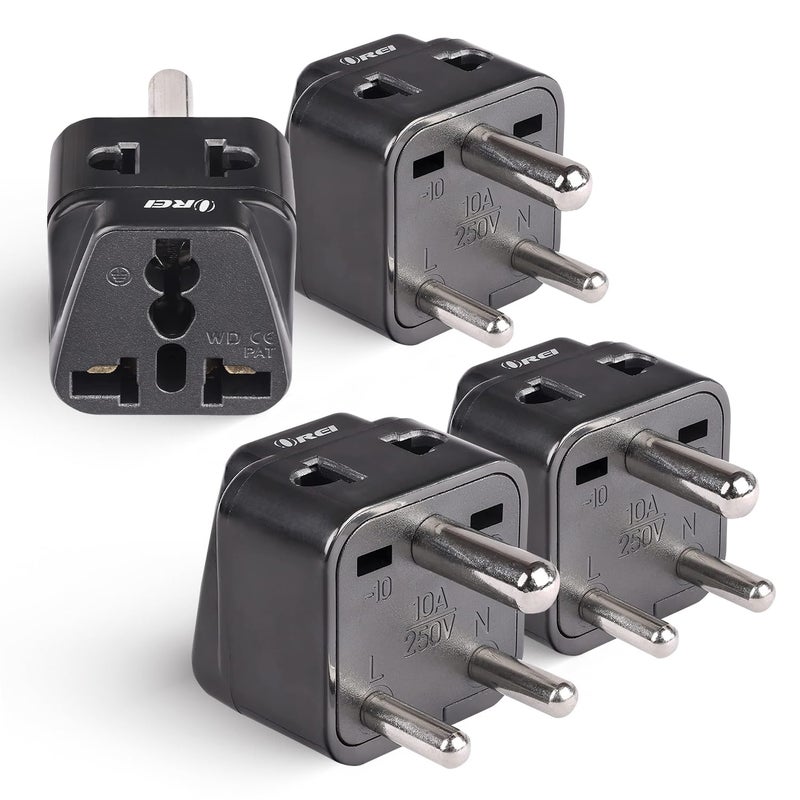 OREI Orei USA to India Adapter Plug World USA UK China More Australia to India Plug Converter Type D India Travel Adapter Plug 2 in 1 CE RoHS Black 4 Pack 5 Years Warranty  - Image 1