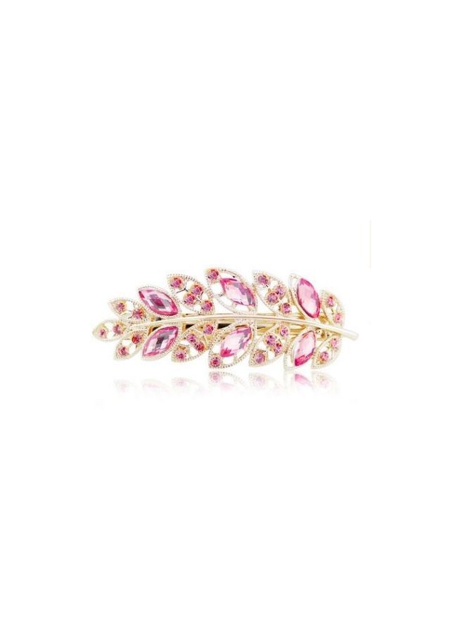 NIBEMINENT Leaf Shaped Crystal Studded Hairpin Pink/Gold