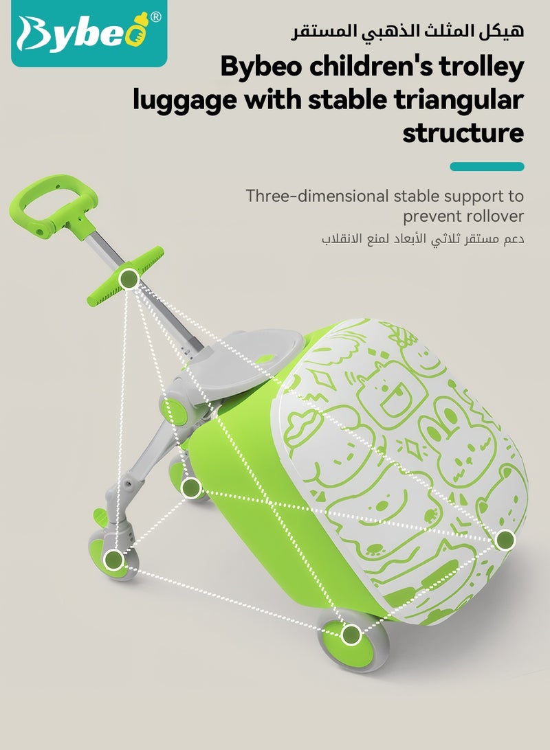 Bybeo 2PCS Kids Ride-on Luggage Set, 20" Expandable Carry-on Rolling Suitcase with Child Guardrail, Kids Trolley Case with Handle, Sit Down Trolley Suitcase for Toddlers With 360° Swivel Wheels and U-Shaped Pillow, Perfect for Family Vacations, School & Airports - Image 3