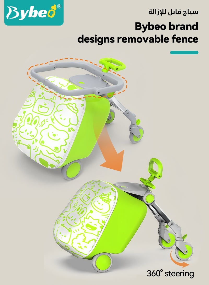 Bybeo 2PCS Kids Ride-on Luggage Set, 20" Expandable Carry-on Rolling Suitcase with Child Guardrail, Kids Trolley Case with Handle, Sit Down Trolley Suitcase for Toddlers With 360° Swivel Wheels and U-Shaped Pillow, Perfect for Family Vacations, School & Airports - Image 4