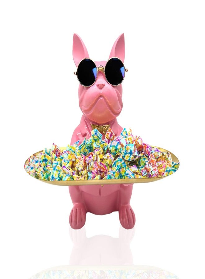 Huhote Bulldog Tray Statue, Sitting Bulldog Candy Dish Key Holder Bowl, Bulldog Accessories, Resin Statues for Office Desk Home Decor Figurines Entryway Table Decor (Pink) - Image 1