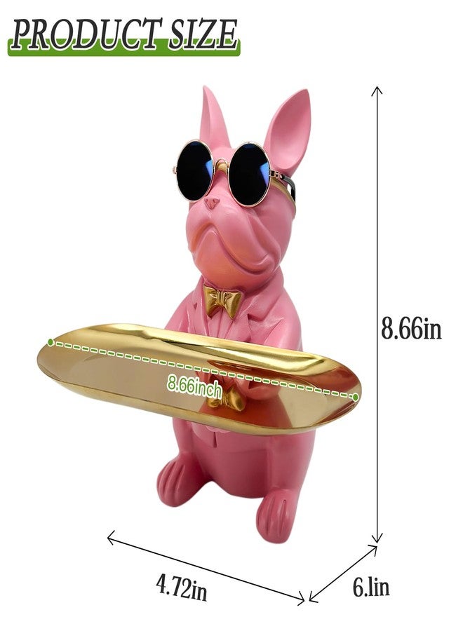 Huhote Bulldog Tray Statue, Sitting Bulldog Candy Dish Key Holder Bowl, Bulldog Accessories, Resin Statues for Office Desk Home Decor Figurines Entryway Table Decor (Pink) - Image 4