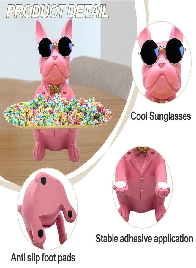 Huhote Bulldog Tray Statue, Sitting Bulldog Candy Dish Key Holder Bowl, Bulldog Accessories, Resin Statues for Office Desk Home Decor Figurines Entryway Table Decor (Pink) - Image 2
