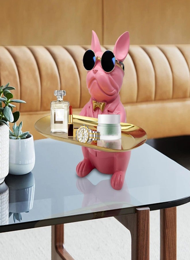 Huhote Bulldog Tray Statue, Sitting Bulldog Candy Dish Key Holder Bowl, Bulldog Accessories, Resin Statues for Office Desk Home Decor Figurines Entryway Table Decor (Pink) - Image 5