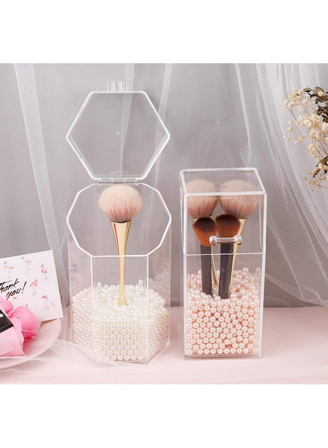Quupy Makeup Brush Organiser, Cosmetic Brush Eyebrow Pencil Storage Holder With Lid Clear, Acrylic Dustproof Makeup Storage Jewellery Storage Box For Dresser, Bedroom, Bathroom - Image 5
