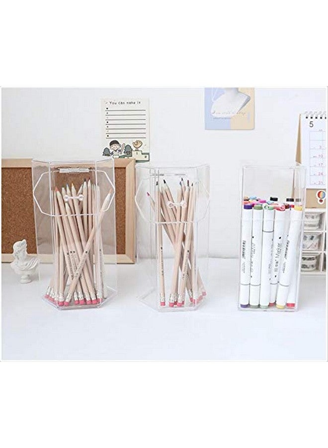 Quupy Makeup Brush Organiser, Cosmetic Brush Eyebrow Pencil Storage Holder With Lid Clear, Acrylic Dustproof Makeup Storage Jewellery Storage Box For Dresser, Bedroom, Bathroom - Image 3