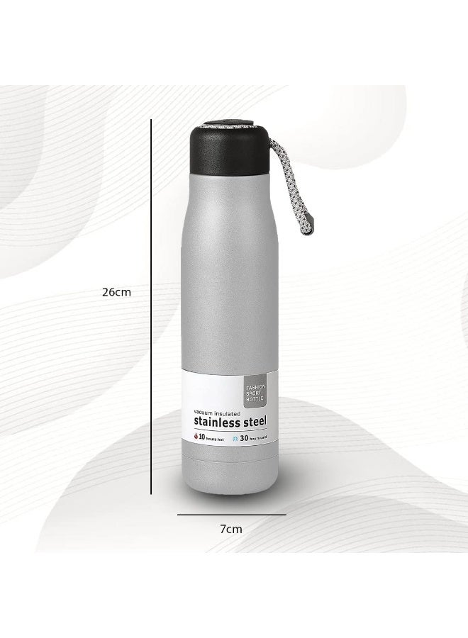 زجاجة مياه حرارية ساخنة وباردة مع غطاء من دوجست ترمس حراري معدني معزول بالتفريغ الفولاذ المقاوم للصدأ قابل لإعادة الاستخدام ومانع للتسرب وخالي بيسفينول أ وسهل الحمل مناسب للمدرسة 550 مل أسود - Image 2