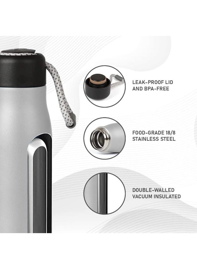 زجاجة مياه حرارية ساخنة وباردة مع غطاء من دوجست ترمس حراري معدني معزول بالتفريغ الفولاذ المقاوم للصدأ قابل لإعادة الاستخدام ومانع للتسرب وخالي بيسفينول أ وسهل الحمل مناسب للمدرسة 550 مل أسود - Image 3
