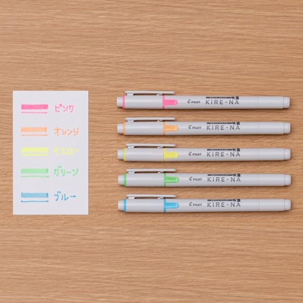 PILOT KIRE-NA Highlighter Set, Basic 5 Colors, Chisel and Fine Tip, Quick-Dry Pigment Ink, SKIW-1-5C1 - Image 3