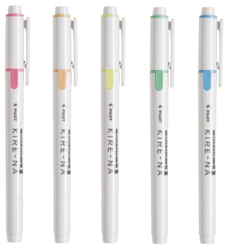 PILOT KIRE-NA Highlighter Set, Basic 5 Colors, Chisel and Fine Tip, Quick-Dry Pigment Ink, SKIW-1-5C1 - Image 2