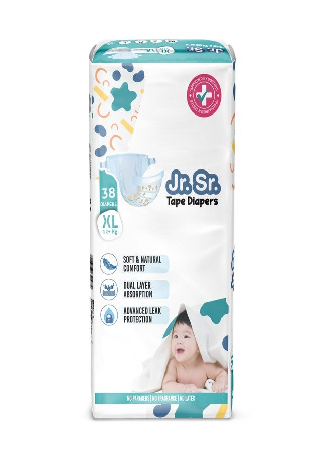 Jr. Sr. Baby Tape Style Diaper | Adjustable Fit For Babies | Extra Large (XL) Size (12+ kg), 38 Count | Pack of 1 | Upto 12 hr Absorption with Advanced Leak Protection | Soft & Comfy - Image 1