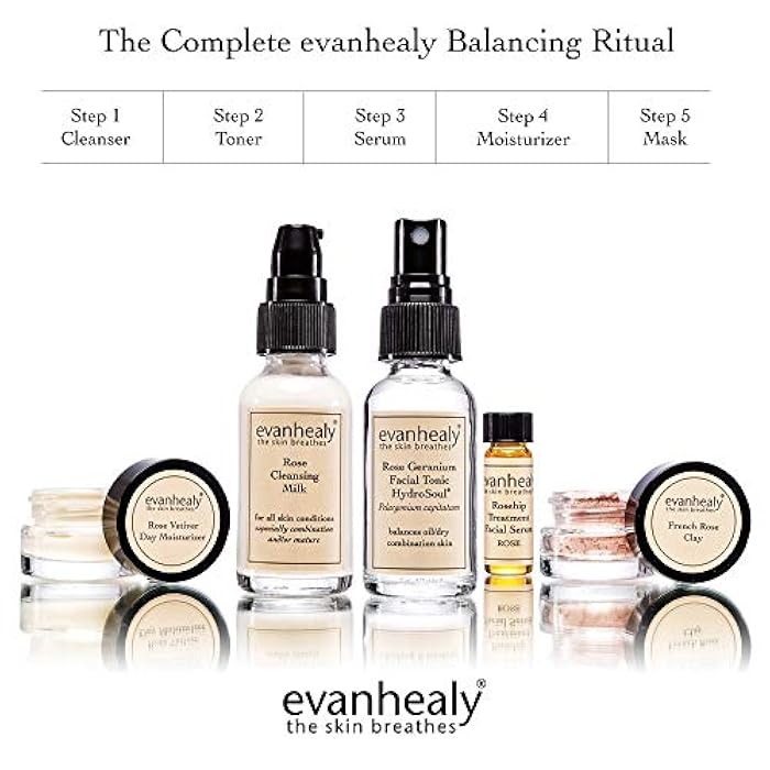 evanhealy Balancing Ritual | Rose Skin Care Set | 5 Piece Travel Face Care Kit for Combination Skin | Skincare Kit with Facial Mask & Gentle Skin Cleanser | Harmonize Oil Imbalance - Image 3