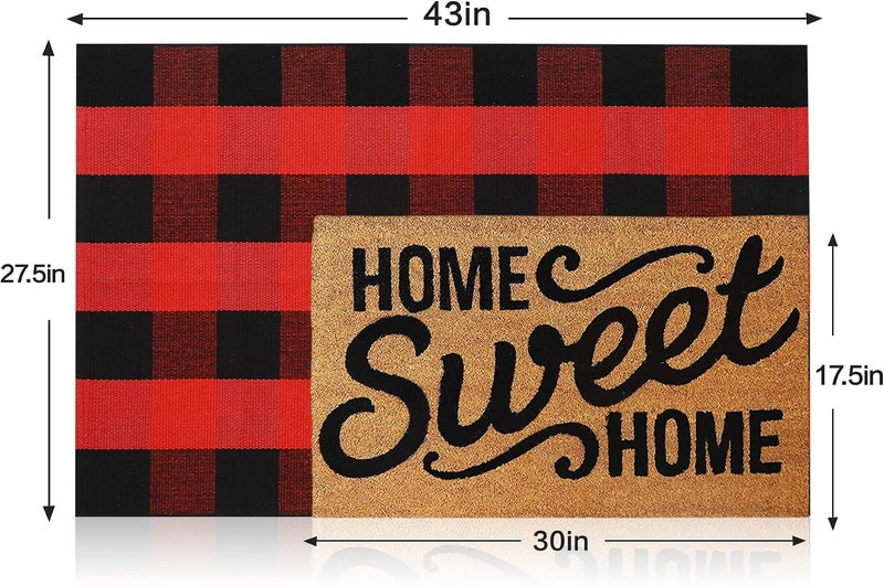 MUBIN Major city pickup option Christmas Door Mat Outdoor 27.5 x 43 Inch Red and Black Plaid Rug Christmas Decor Rug Cotton Hand-Woven Layered Door Mats Washable Carpet for Front Porch, Kitchen, Farmhouse, Entryway Cleaner resistant - Image 2