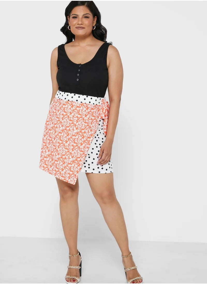 I Saw It First Curve Orange Plus Size Spliced Print  Wrap Front Skirt