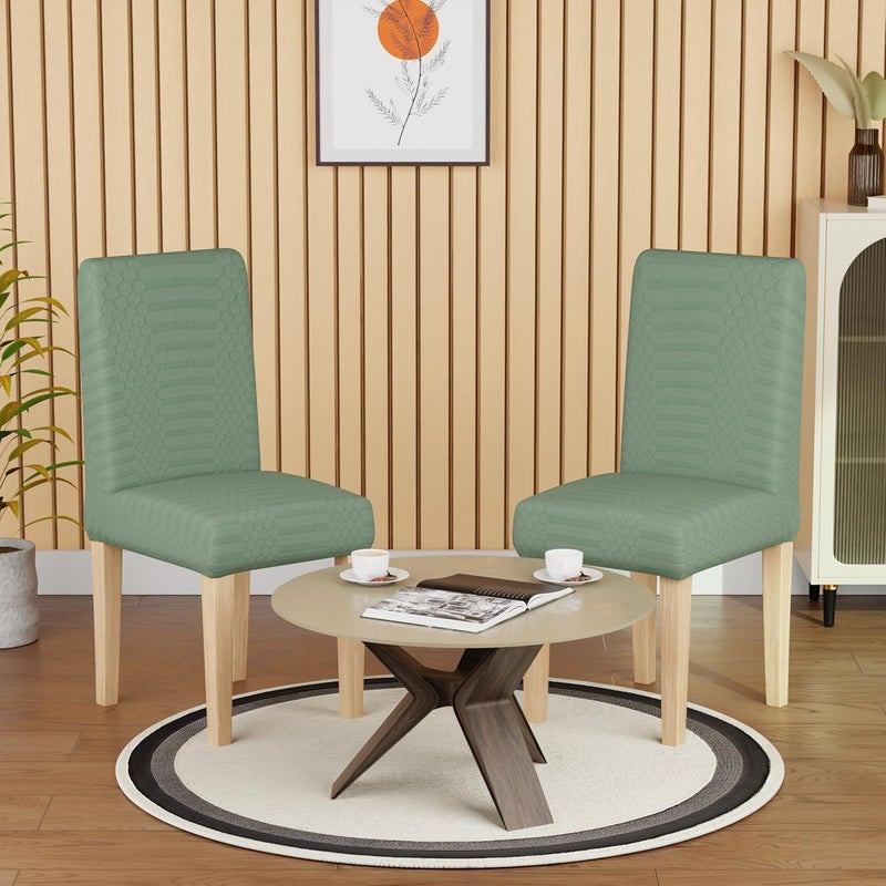 Lukzer Stretchable Dining Chair Cover Elastic Washable Jacquard Slipcover Ideal for Home Hotel Office Protects from Stains Wear Pastel Green Dotted Stripe Pattern Set of 6 - Image 4