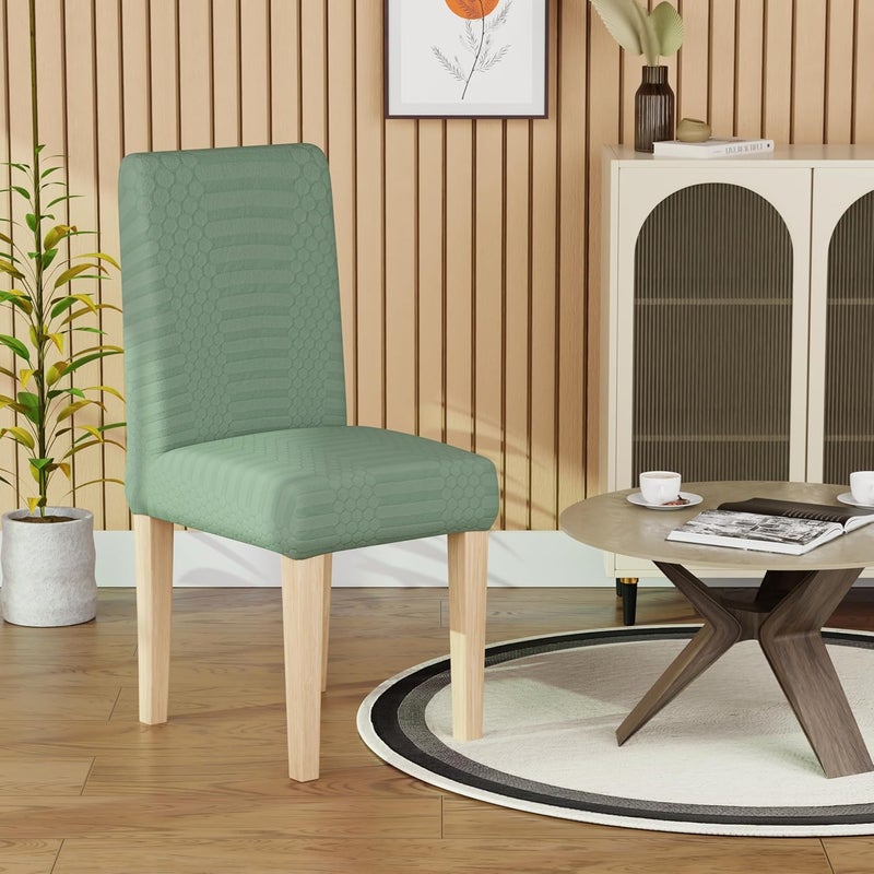 Lukzer Stretchable Dining Chair Cover Elastic Washable Jacquard Slipcover Ideal for Home Hotel Office Protects from Stains Wear Pastel Green Dotted Stripe Pattern Set of 6 - Image 5