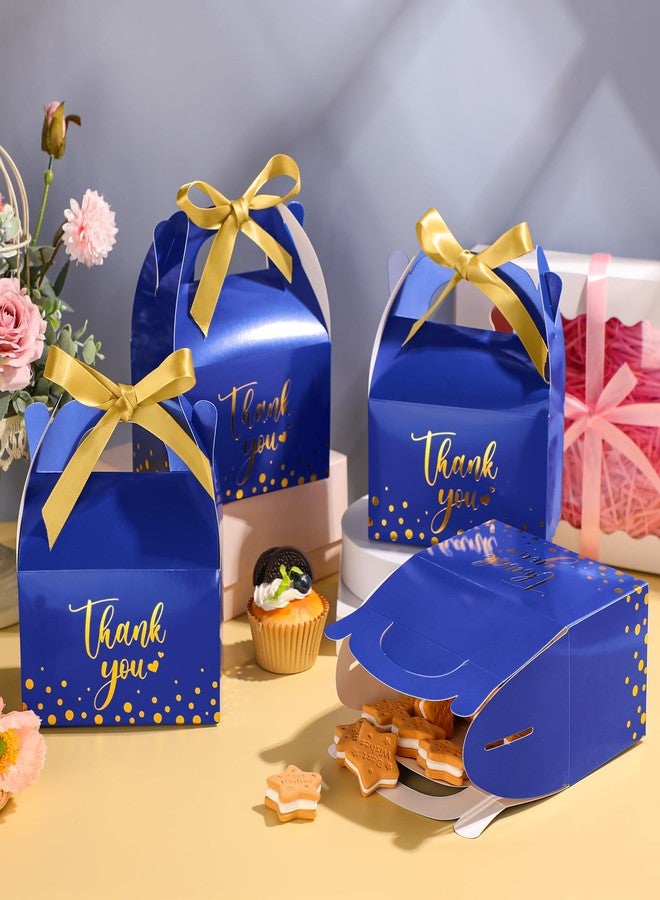 Engrowtic 50 Pcs Thank You Gift Bags and Ribbon Small Gift Bags with Handles 5.9 x 3.5 x 3.5 Inch Thank You Bag Wrapping Gold Foil Print Paper Bags for Wedding Baby Shower Holiday Party(Royal Blue) - Image 2