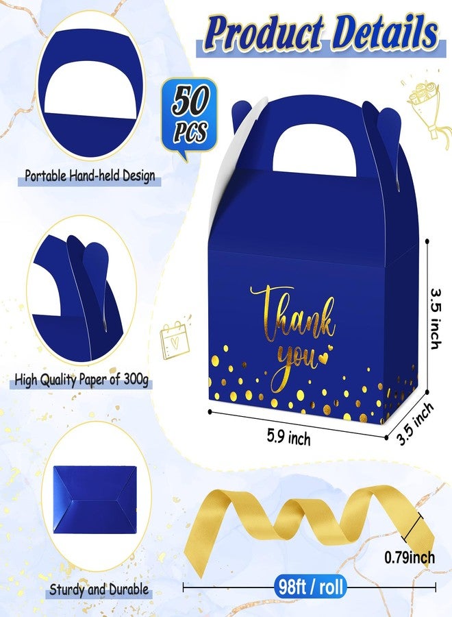 Engrowtic 50 Pcs Thank You Gift Bags and Ribbon Small Gift Bags with Handles 5.9 x 3.5 x 3.5 Inch Thank You Bag Wrapping Gold Foil Print Paper Bags for Wedding Baby Shower Holiday Party(Royal Blue) - Image 3