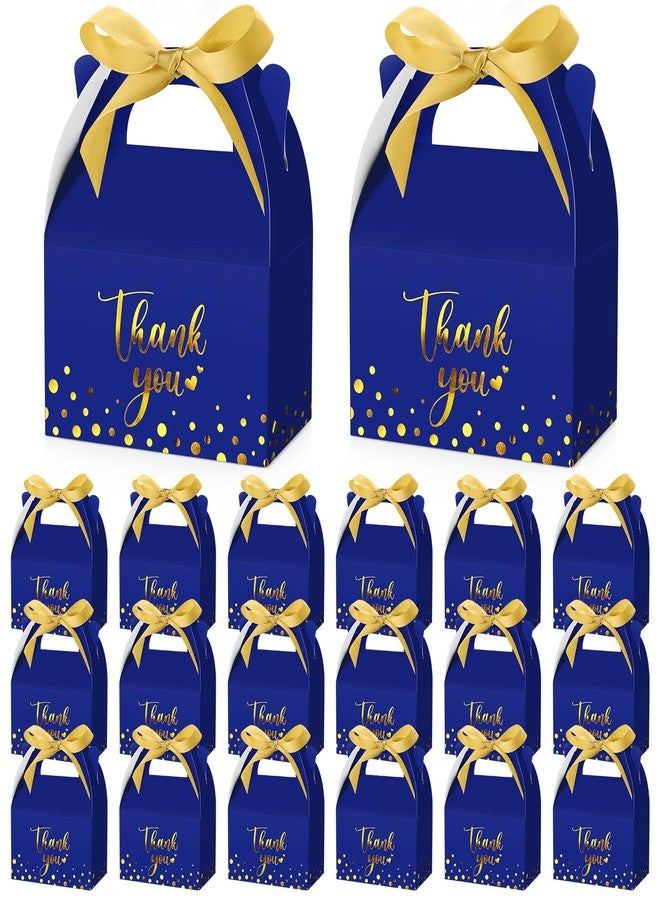 Engrowtic 50 Pcs Thank You Gift Bags and Ribbon Small Gift Bags with Handles 5.9 x 3.5 x 3.5 Inch Thank You Bag Wrapping Gold Foil Print Paper Bags for Wedding Baby Shower Holiday Party(Royal Blue) - Image 1
