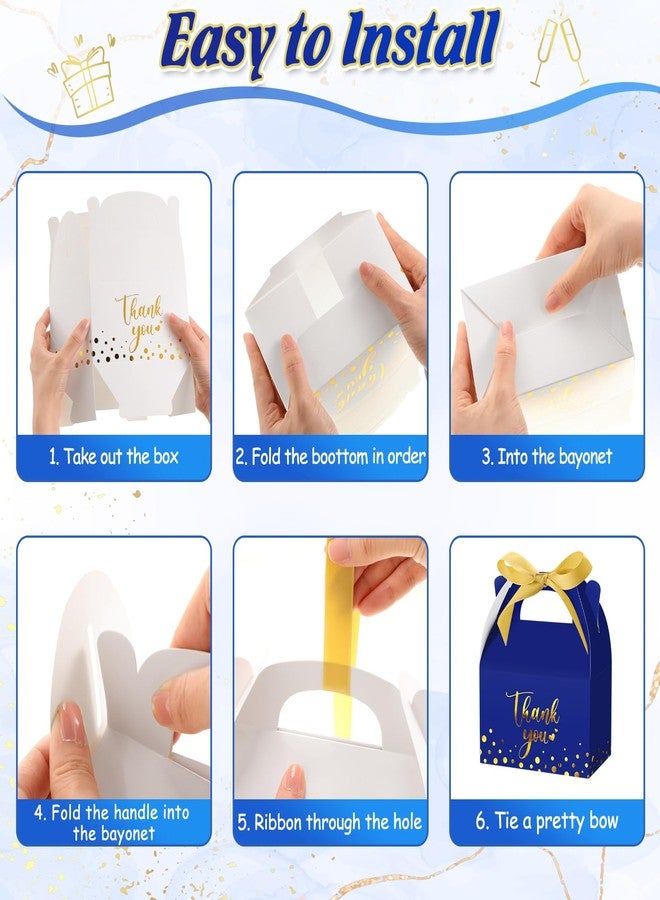 Engrowtic 50 Pcs Thank You Gift Bags and Ribbon Small Gift Bags with Handles 5.9 x 3.5 x 3.5 Inch Thank You Bag Wrapping Gold Foil Print Paper Bags for Wedding Baby Shower Holiday Party(Royal Blue) - Image 4