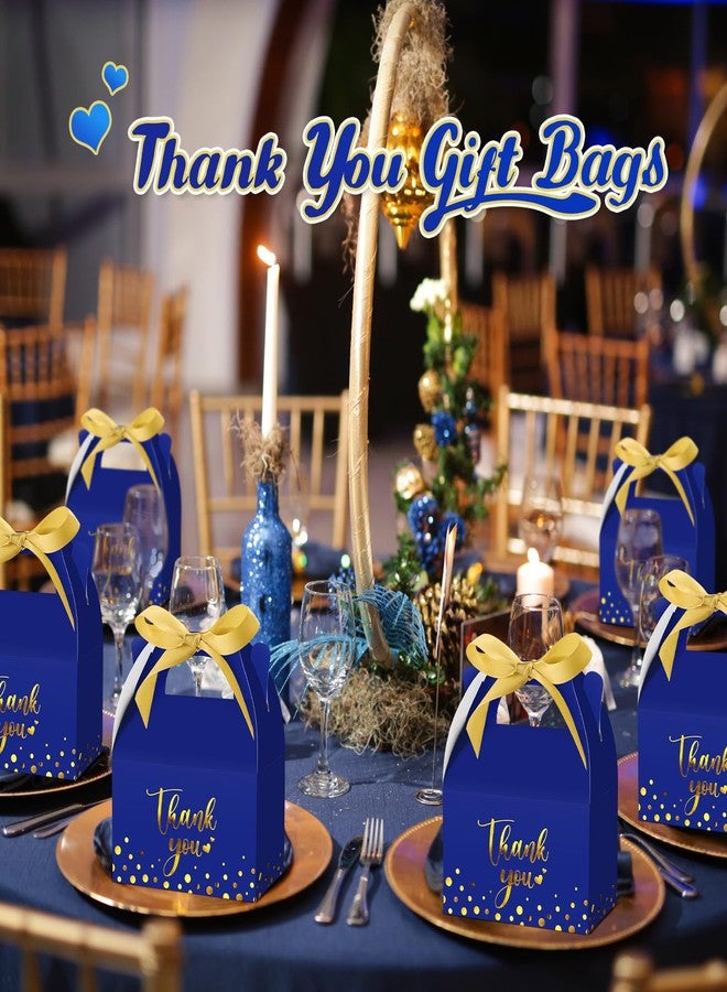 Engrowtic 50 Pcs Thank You Gift Bags and Ribbon Small Gift Bags with Handles 5.9 x 3.5 x 3.5 Inch Thank You Bag Wrapping Gold Foil Print Paper Bags for Wedding Baby Shower Holiday Party(Royal Blue) - Image 5