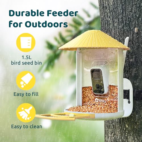 NETVUE by Birdfy Smart Bird Feeder with Camera, Bird Watching Camera, Auto Capture Video&Motion Detection, 1080P Live Steam, Cardinal Feeder Outdoor Wireless, Ideal Present for Backyard Birder, Yellow - Image 5