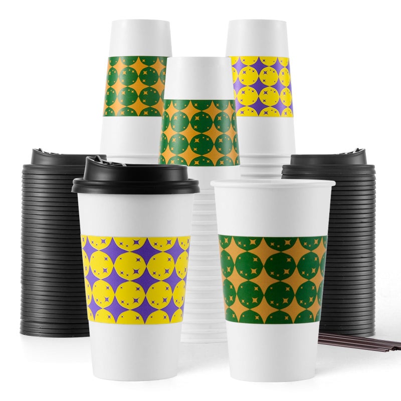 Tamone 48 PACK 16OZ Disposable Coffee Cups with Lids  Sleeves and Stirrers  To Go Coffee Cups with Lids Leak Proof  White Paper Cups for Cold/Hot Coffee Chocolate Cocoa for Home Office(Balloon) - Image 1
