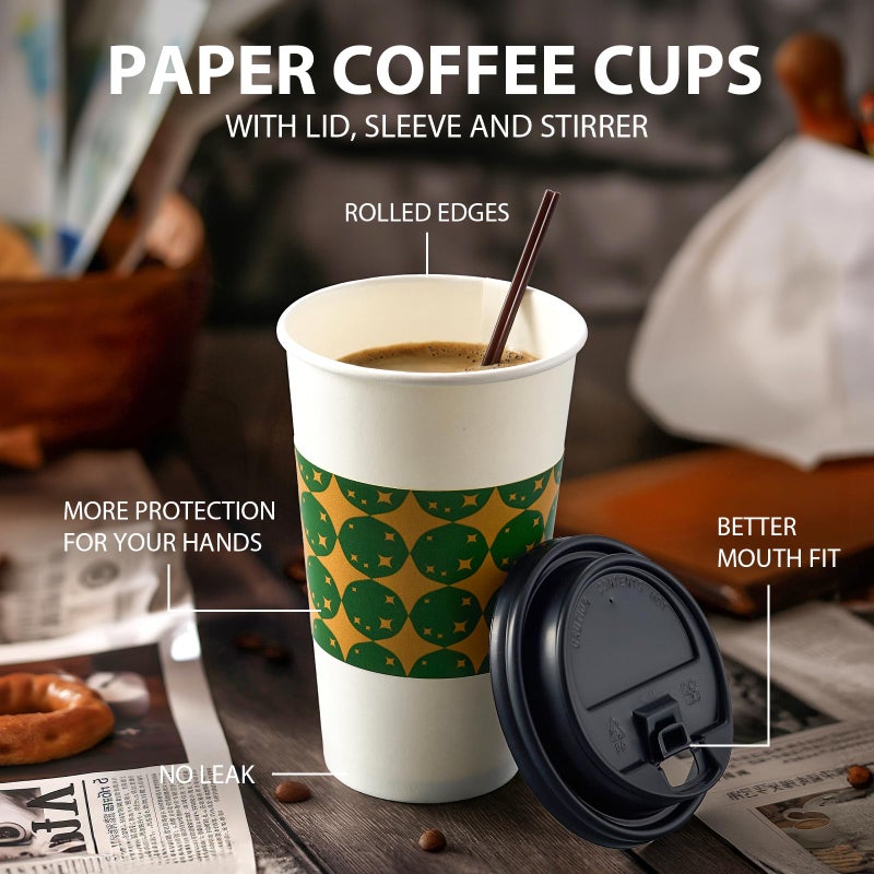 Tamone 48 PACK 16OZ Disposable Coffee Cups with Lids  Sleeves and Stirrers  To Go Coffee Cups with Lids Leak Proof  White Paper Cups for Cold/Hot Coffee Chocolate Cocoa for Home Office(Balloon) - Image 4