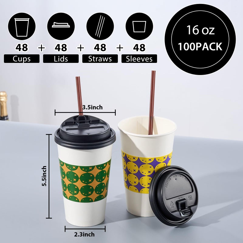 Tamone 48 PACK 16OZ Disposable Coffee Cups with Lids  Sleeves and Stirrers  To Go Coffee Cups with Lids Leak Proof  White Paper Cups for Cold/Hot Coffee Chocolate Cocoa for Home Office(Balloon) - Image 2