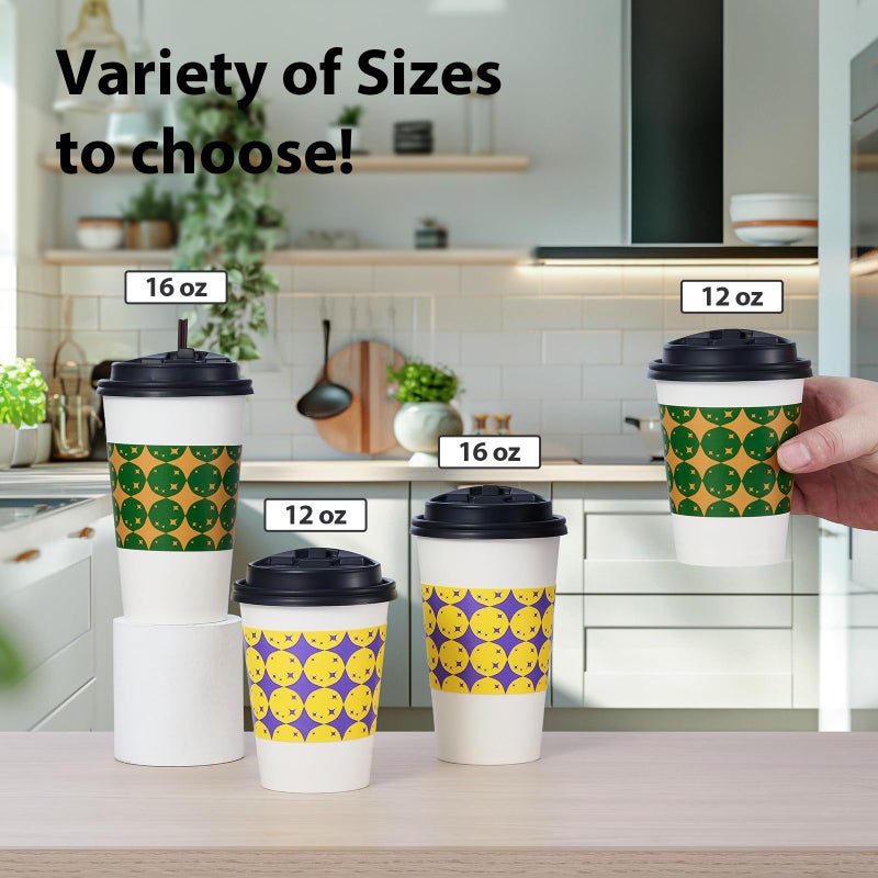 Tamone 48 PACK 16OZ Disposable Coffee Cups with Lids  Sleeves and Stirrers  To Go Coffee Cups with Lids Leak Proof  White Paper Cups for Cold/Hot Coffee Chocolate Cocoa for Home Office(Balloon) - Image 3