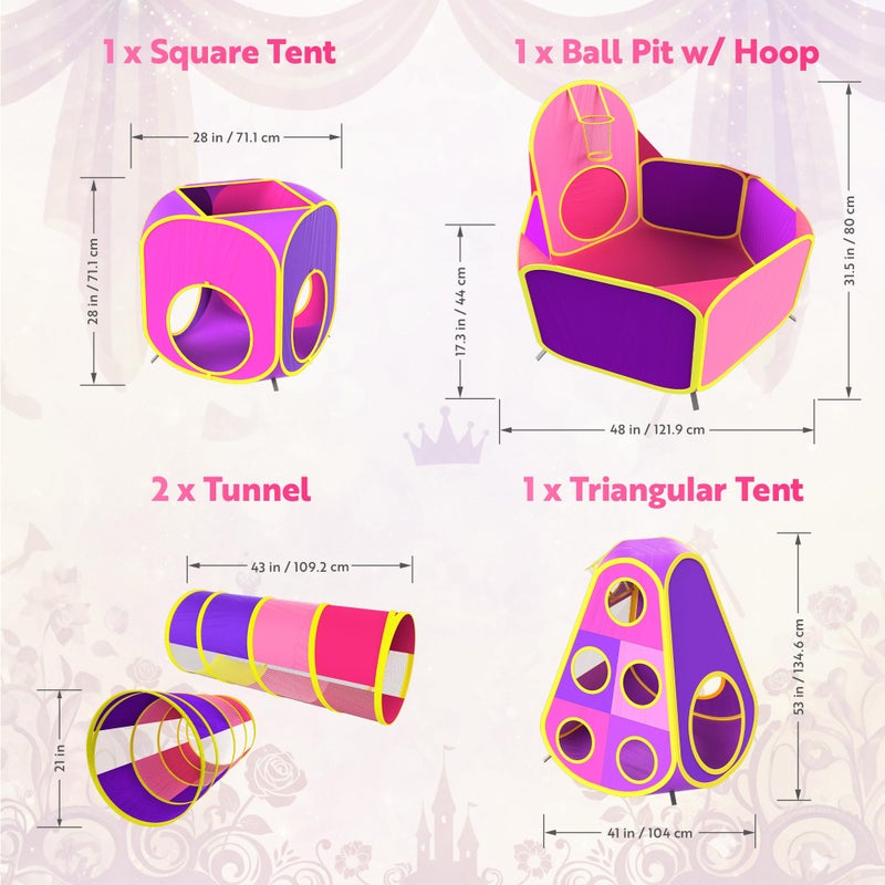 Playz 5pc Kids' Play Tents & Tunnels - Ball Pit for Toddlers, Basketball Hoop, Crawling Tubes, Pop-Up Playhouses, Baby Obstacle Course for Indoor or Outdoor Use - Image 3