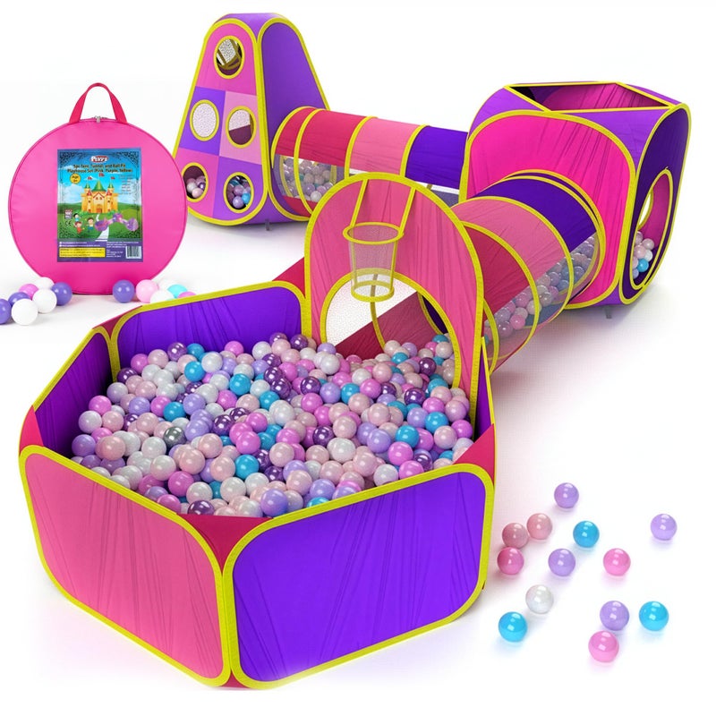 Playz 5pc Kids' Play Tents & Tunnels - Ball Pit for Toddlers, Basketball Hoop, Crawling Tubes, Pop-Up Playhouses, Baby Obstacle Course for Indoor or Outdoor Use - Image 1