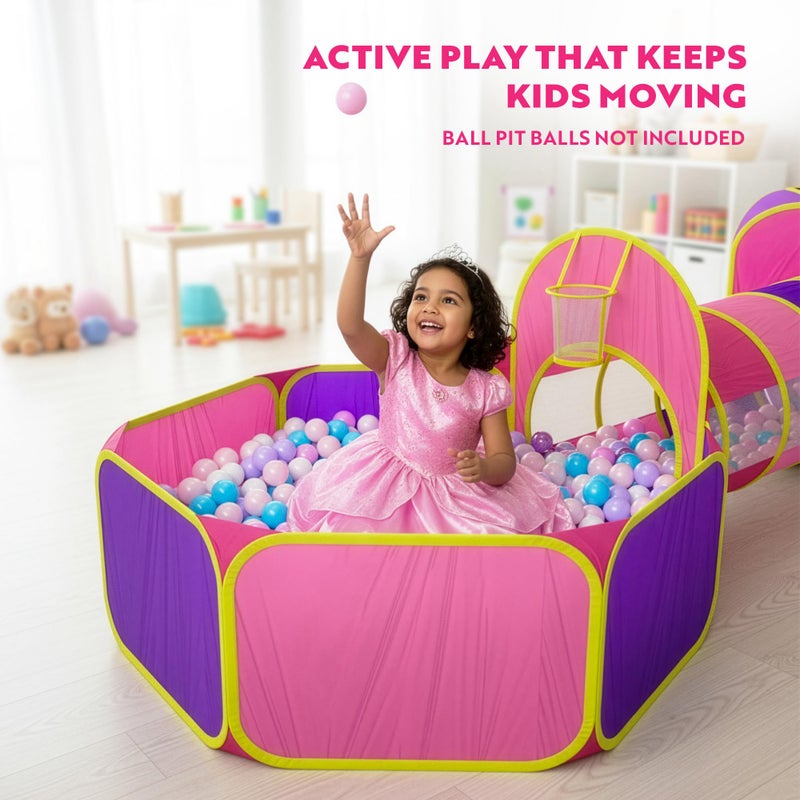 Playz 5pc Kids' Play Tents & Tunnels - Ball Pit for Toddlers, Basketball Hoop, Crawling Tubes, Pop-Up Playhouses, Baby Obstacle Course for Indoor or Outdoor Use - Image 5