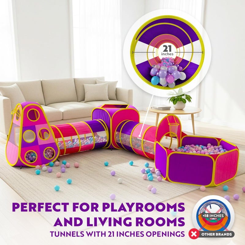 Playz 5pc Kids' Play Tents & Tunnels - Ball Pit for Toddlers, Basketball Hoop, Crawling Tubes, Pop-Up Playhouses, Baby Obstacle Course for Indoor or Outdoor Use - Image 4