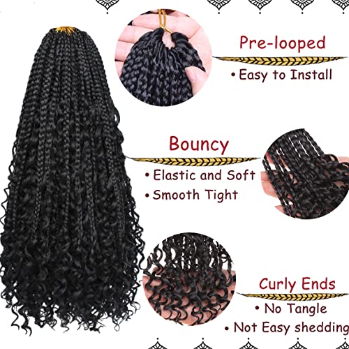 Beverlee 18 Inch Boho Box Braids 8 Packs Goddess Box Braids Crochet Hair Bohemian Hippie Braids Braiding Hair Box Braids with Curly Ends Messy Pre-looped Synthetic Crochet Hair for Women 1B# - Image 3