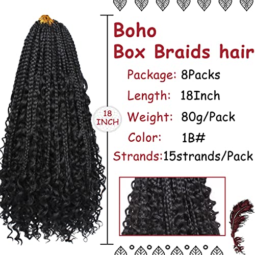 Beverlee 18 Inch Boho Box Braids 8 Packs Goddess Box Braids Crochet Hair Bohemian Hippie Braids Braiding Hair Box Braids with Curly Ends Messy Pre-looped Synthetic Crochet Hair for Women 1B# - Image 2