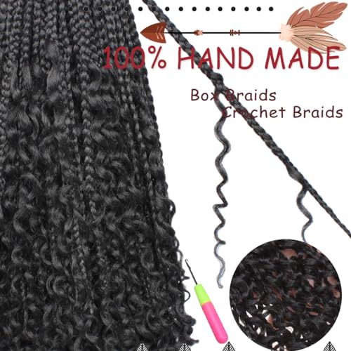 Beverlee 18 Inch Boho Box Braids 8 Packs Goddess Box Braids Crochet Hair Bohemian Hippie Braids Braiding Hair Box Braids with Curly Ends Messy Pre-looped Synthetic Crochet Hair for Women 1B# - Image 4