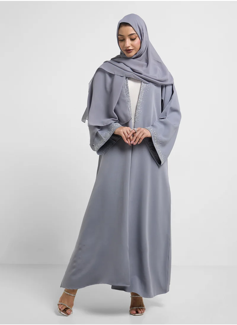 هيا كلوزيت Embellished Neck Flared Sleeve Abaya
