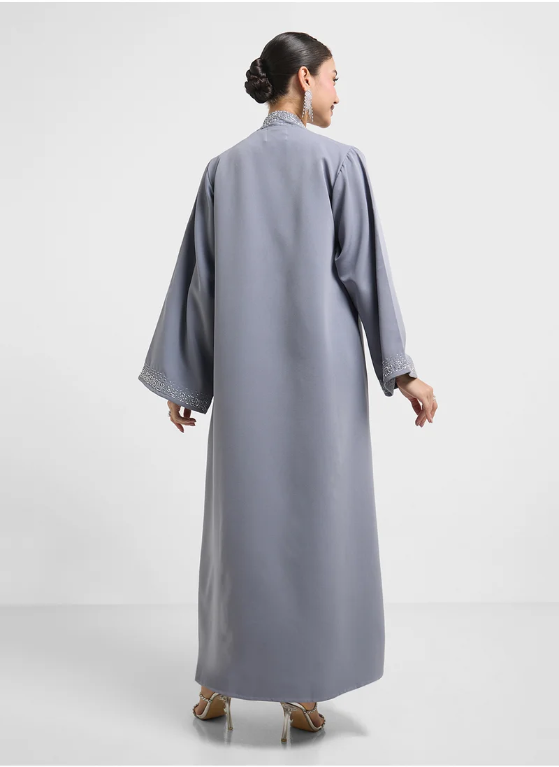 هيا كلوزيت Embellished Neck Flared Sleeve Abaya