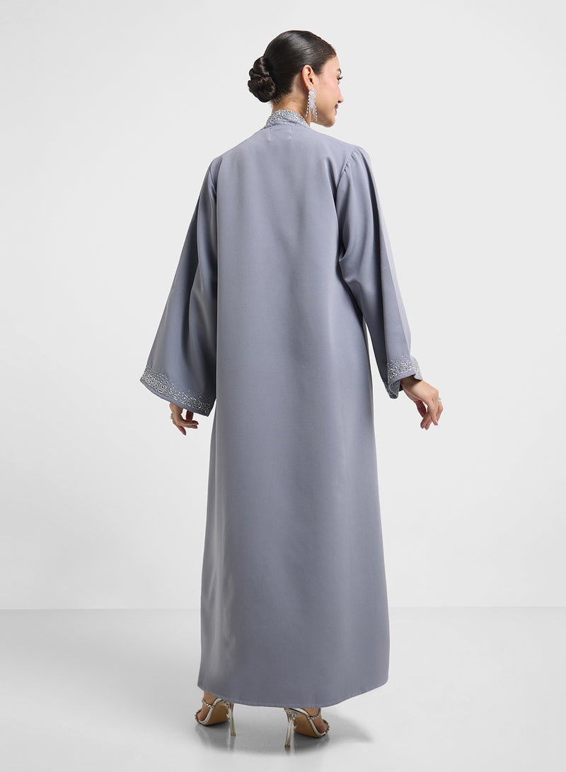hayas closet Embellished Neck Flared Sleeve Abaya  - Image 2
