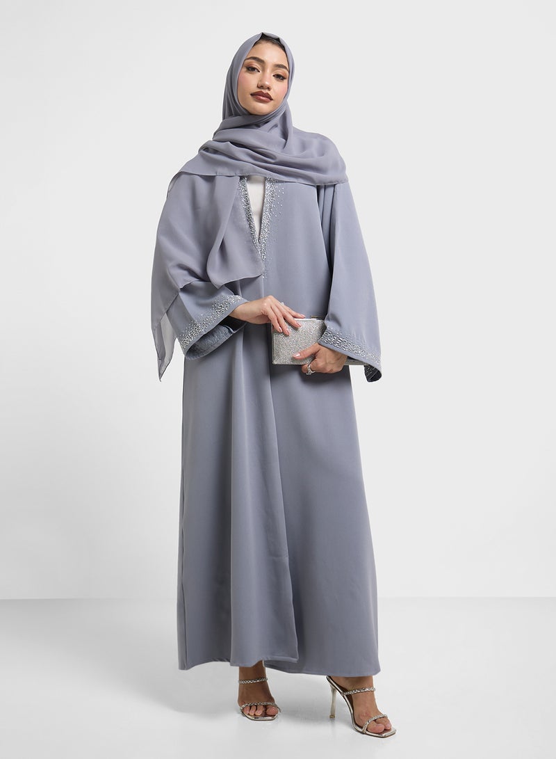 hayas closet Embellished Neck Flared Sleeve Abaya  - Image 5