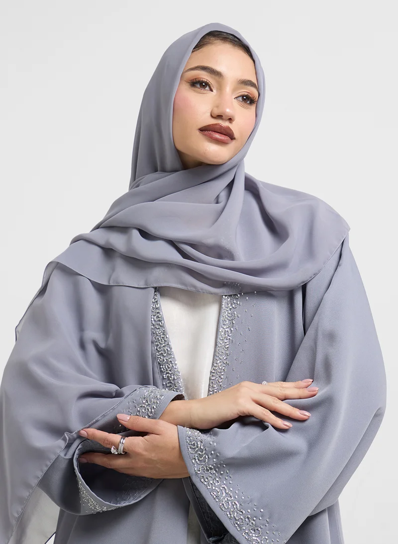 hayas closet Embellished Neck Flared Sleeve Abaya