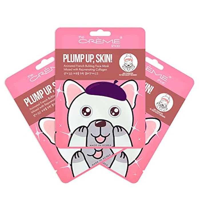The Crème Shop Plump Up, Skin! Animated Face Mask - Korean Collagen Face Mask to Improve Fine Lines and Wrinkles for a Firm, Vibrant Complexion (Bulldog/Set of 3) - Image 1