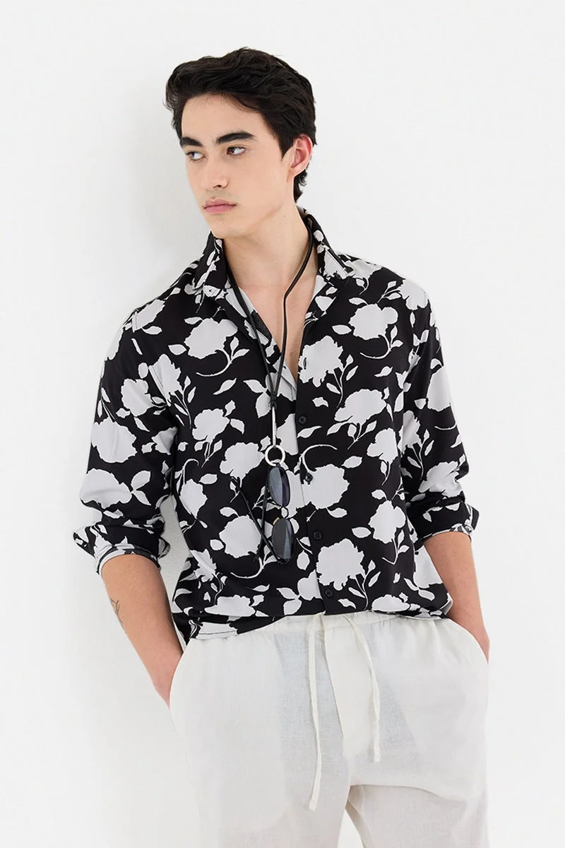 سنيتش Black Floral Long Sleeve Regular Fit Shirt