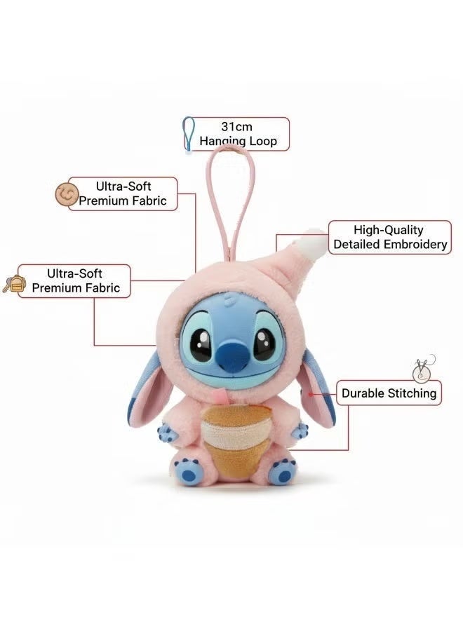 Disney Stitch Figure Keychain Plush Doll 18cm –Cute Vinyl Face Stuffed Animal with Pink Hood & Mango | Disney Lilo & Stitch Surprise Box Series Bag Charm | Soft Hanging Toy Gift for Girls & Kids Birthday Eid Ramadan - Image 1