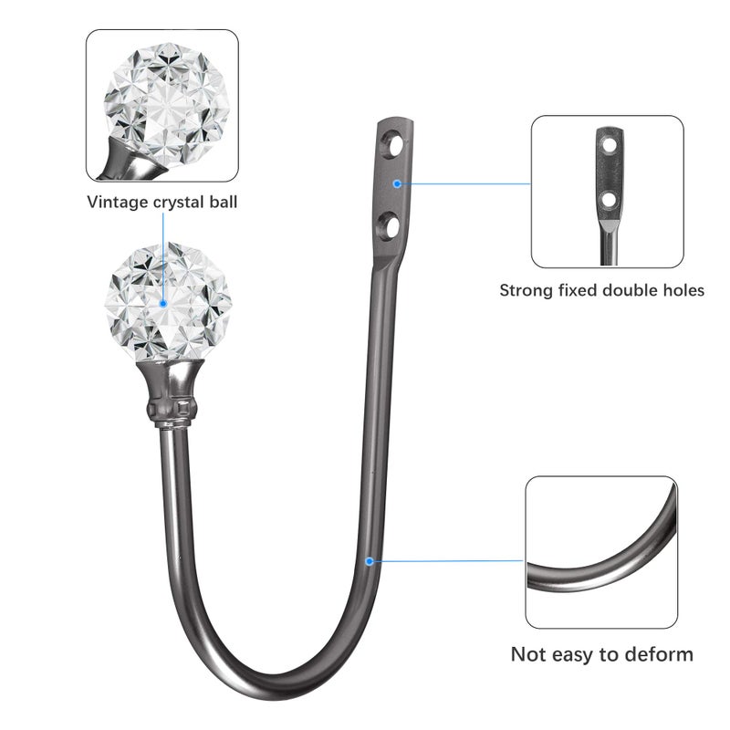 HEMOUR Curtain Holdback 2Pcs Wall Mounted Drapery Tiebacks With Clear Crystal Ball Heavy Duty Metal Decorative Window Drapery Curtain Holder Curtain Hooks With Screws Matt Black - Image 5