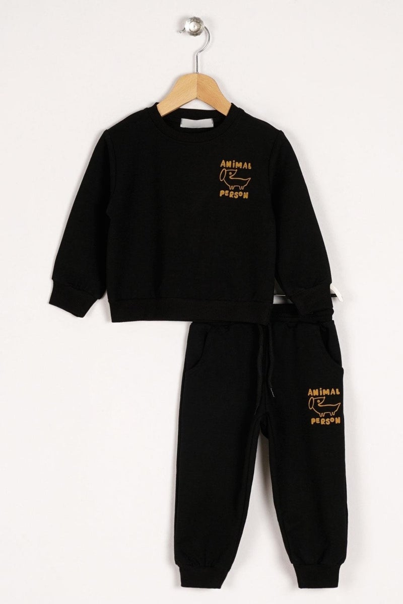 Zepkids Crew Neck Long Sleeve Animal Person Printed Black Color Boy Tracksuit Set  - Image 1